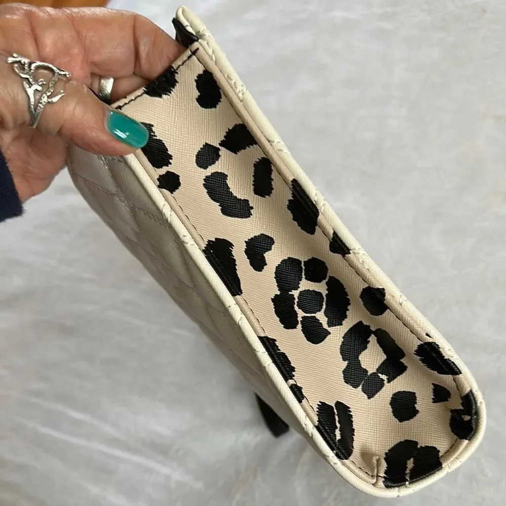 Betsey Johnson Cream Quilted Heart Clutch Cheetah Print